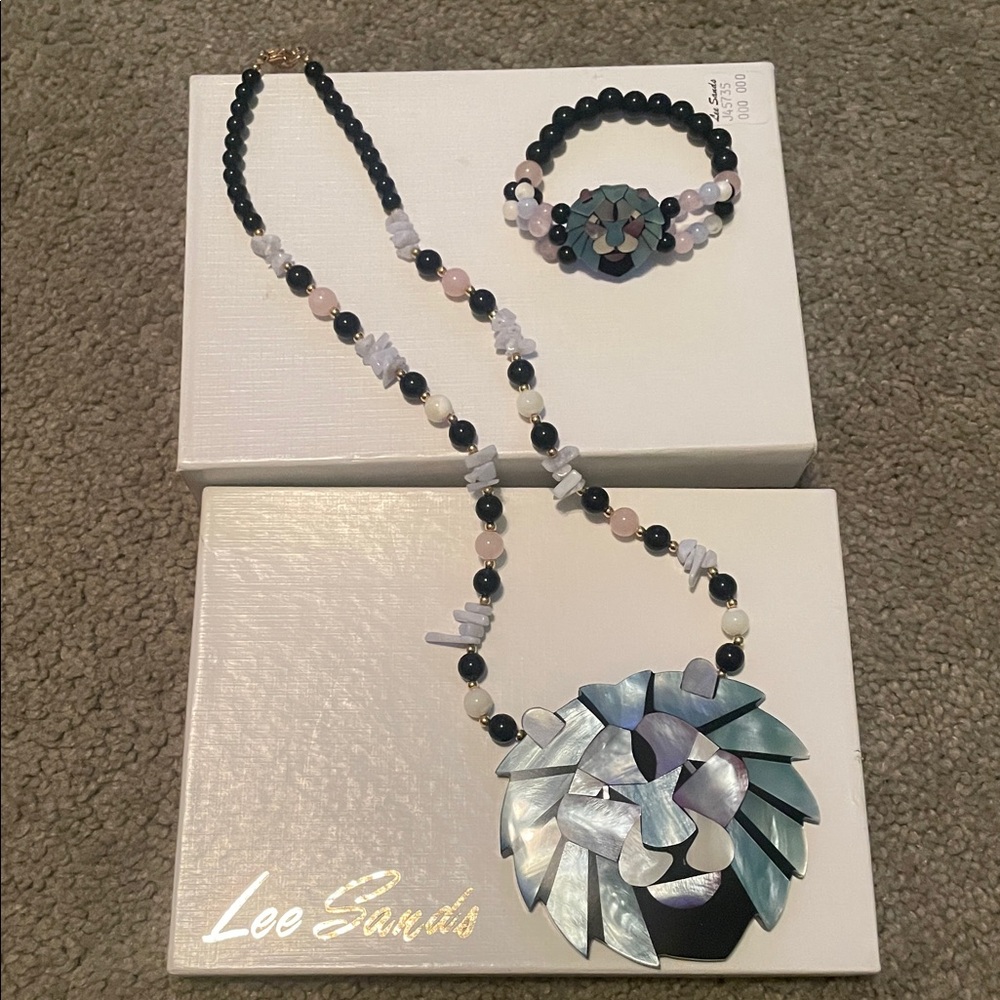 LEE SANDS Designs Vintage Lion Bead Statement Necklace and bracelet